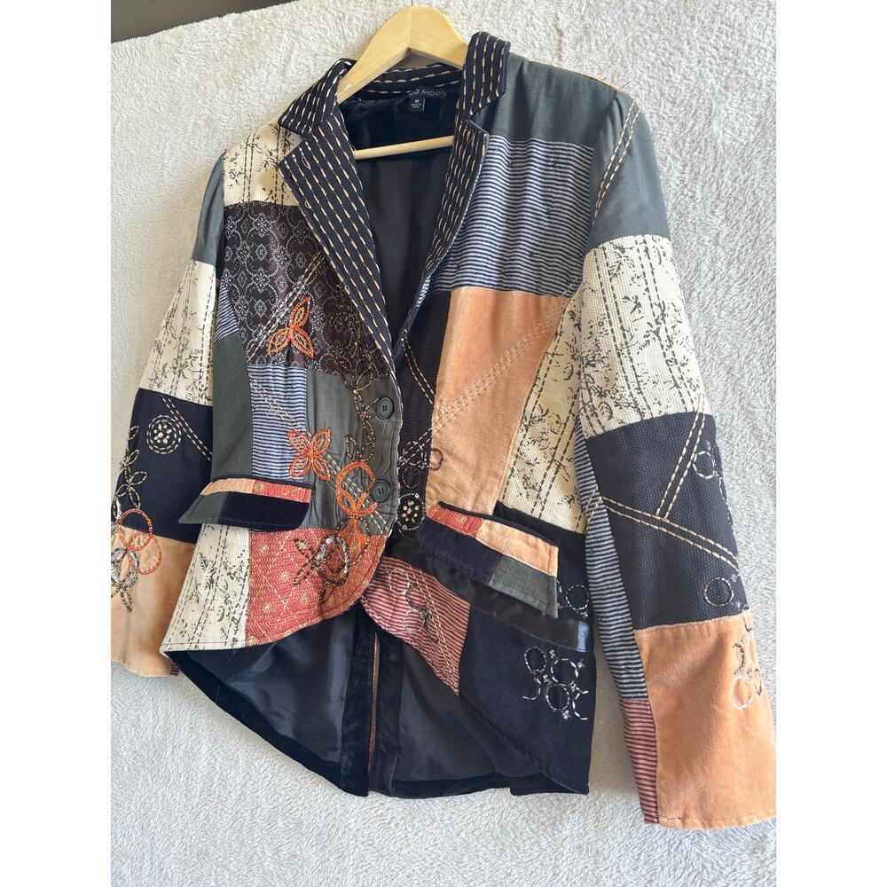 Indigo Moon Patchwork Mixed Media Blazer Size M H… - image 8